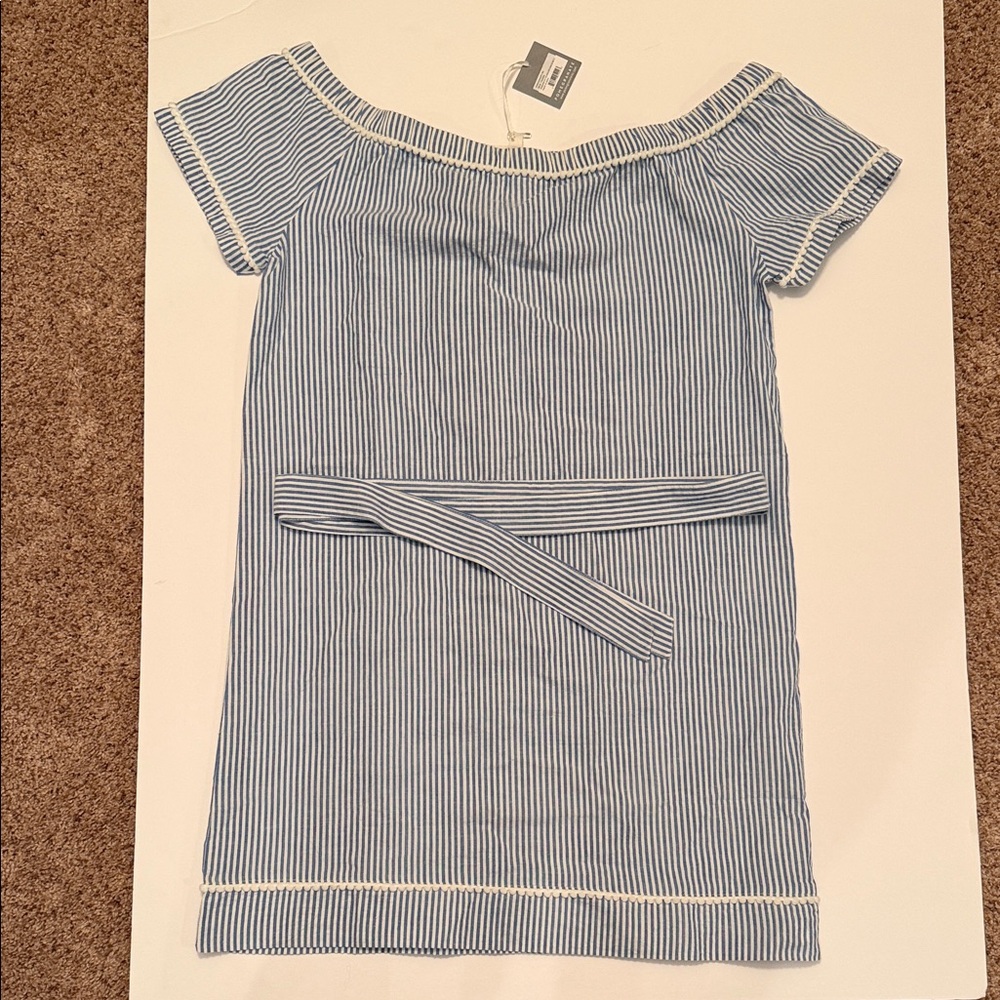 NWT Pomegranate Inc. Seersucker Off the Shoulder Dress with Belt